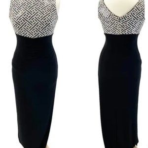 Ralph Lauren LAUREN Evening Gown Maxi Dress Black Sequin Basketweave